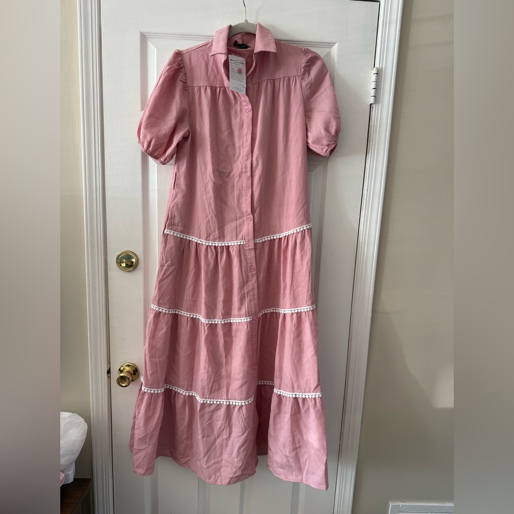 Pink Maxi Dress with Lace Trim